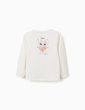 T-shirt de manga comprida com estampado Stitch is Cute para menina, branco