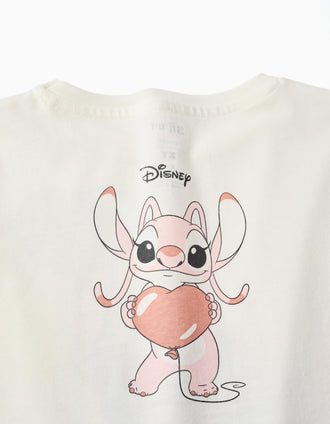 T-shirt de manga comprida com estampado Stitch is Cute para menina, branco