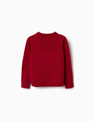 Camisola de malha com rena em jacquard para menina, vermelho