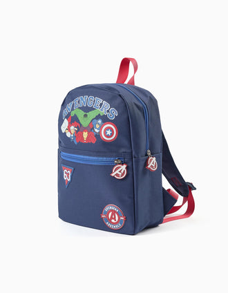 Sac à dos avec imprimés et patchs Avengers pour garçon, bleu foncé/rouge