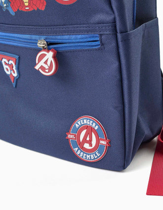 Sac à dos avec imprimés et patchs Avengers pour garçon, bleu foncé/rouge