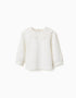 Long sleeve T-shirt with broderie anglaise collar for baby girls, white