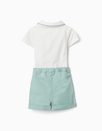 Body e calções de algodão para recém-nascido, branco/verde-claro