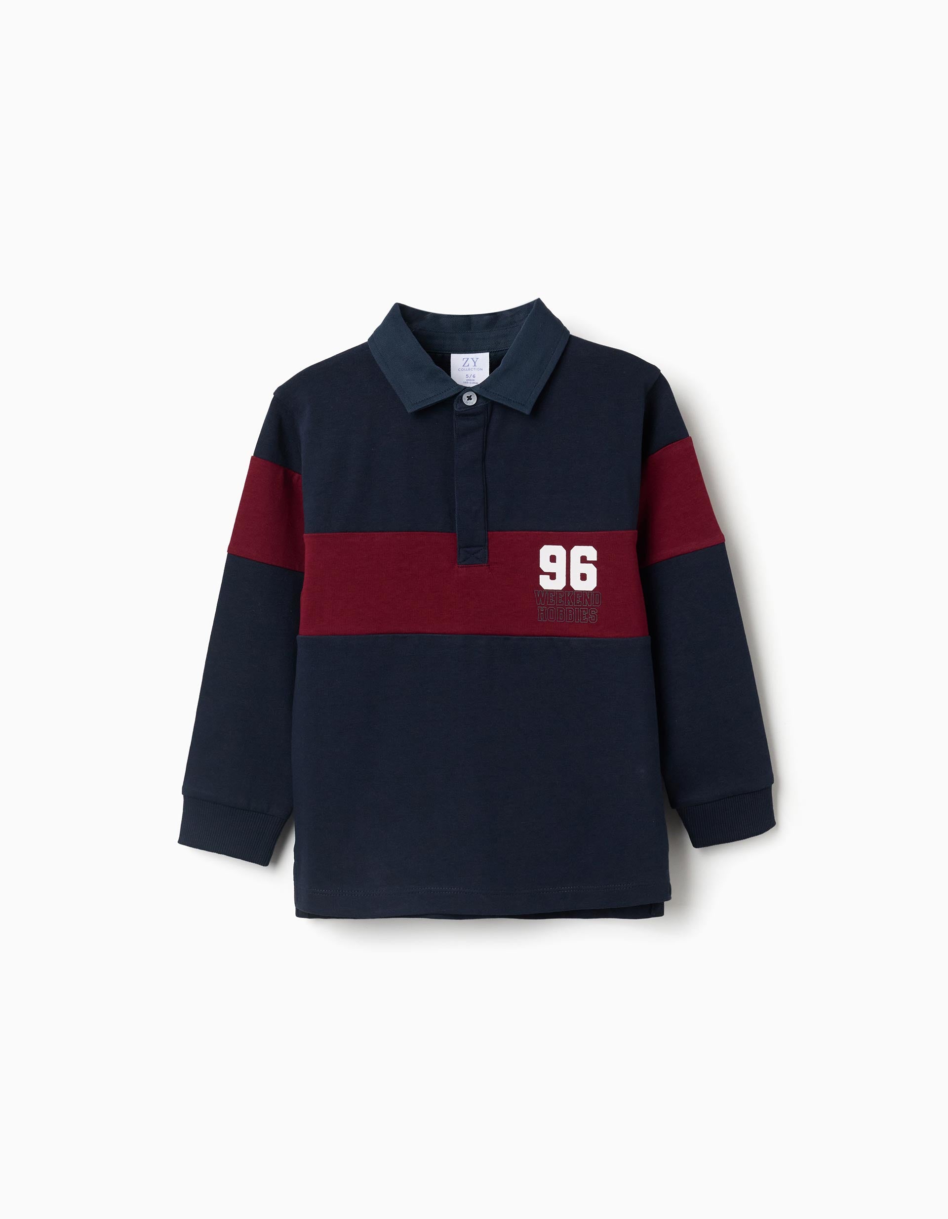 Polo en coton à manches longues et imprimé pour garçon, bleu/rouge