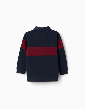 Polo en coton à manches longues et imprimé pour garçon, bleu/rouge