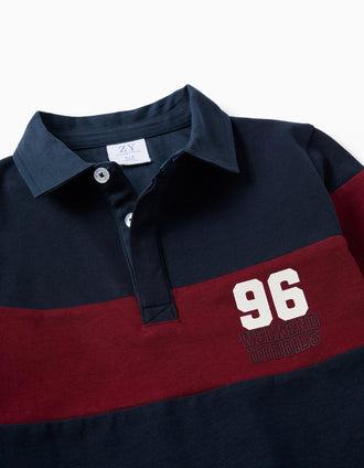 Polo en coton à manches longues et imprimé pour garçon, bleu/rouge