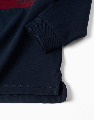 Polo en coton à manches longues et imprimé pour garçon, bleu/rouge