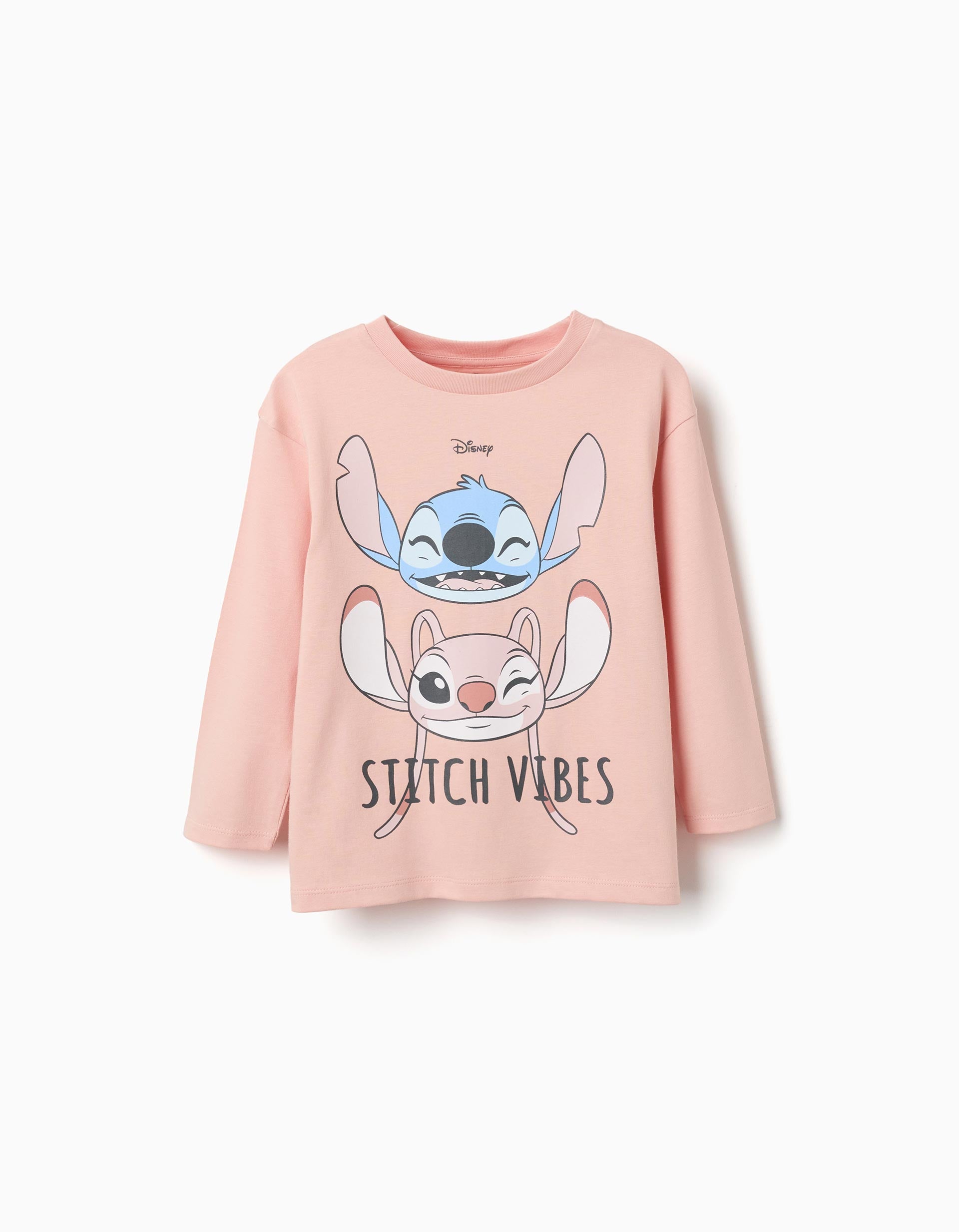 T-shirt de manga comprida Stitch Vibes para menina, rosa-claro