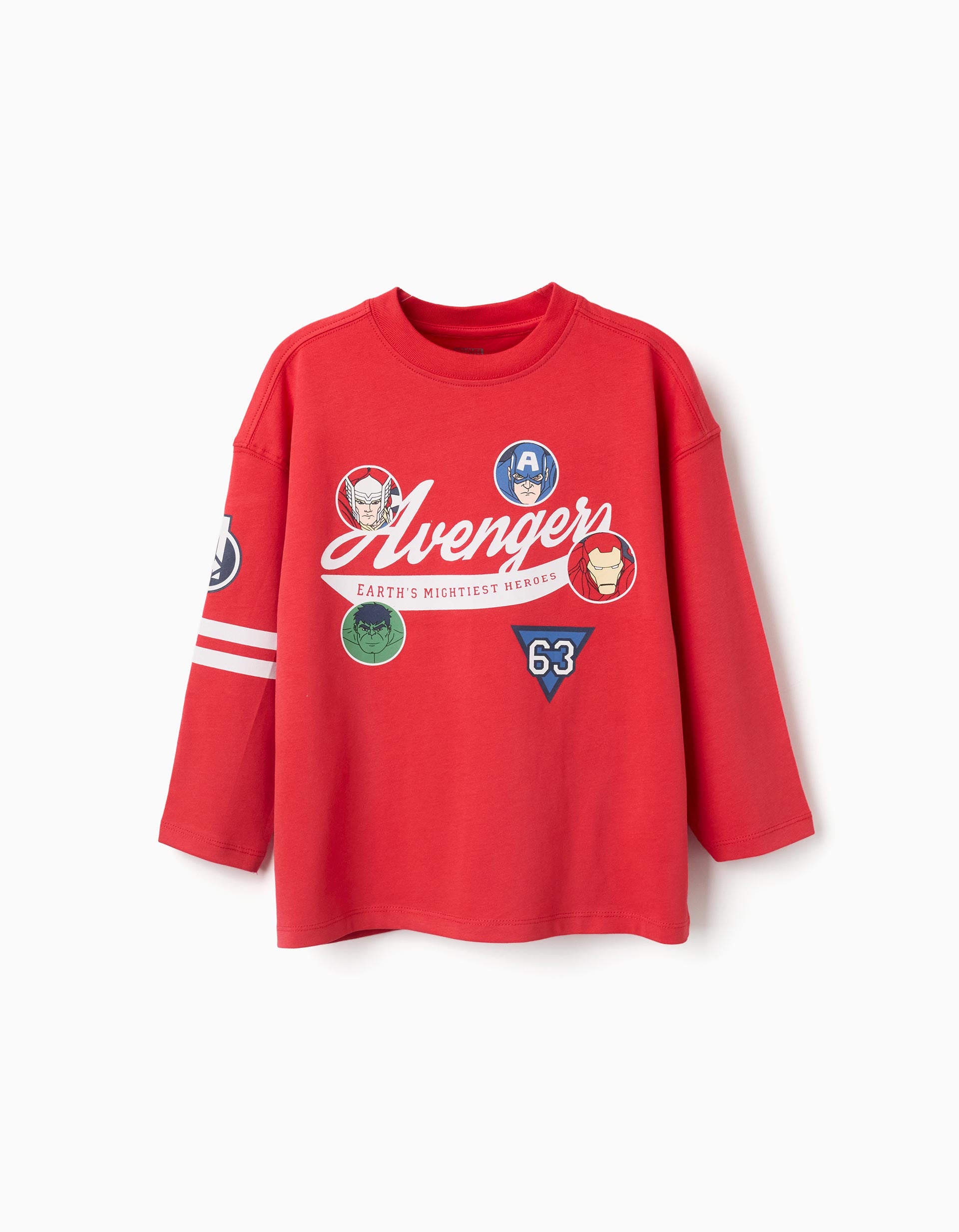 Long sleeve cotton T-shirt with Avengers prints for boys, red