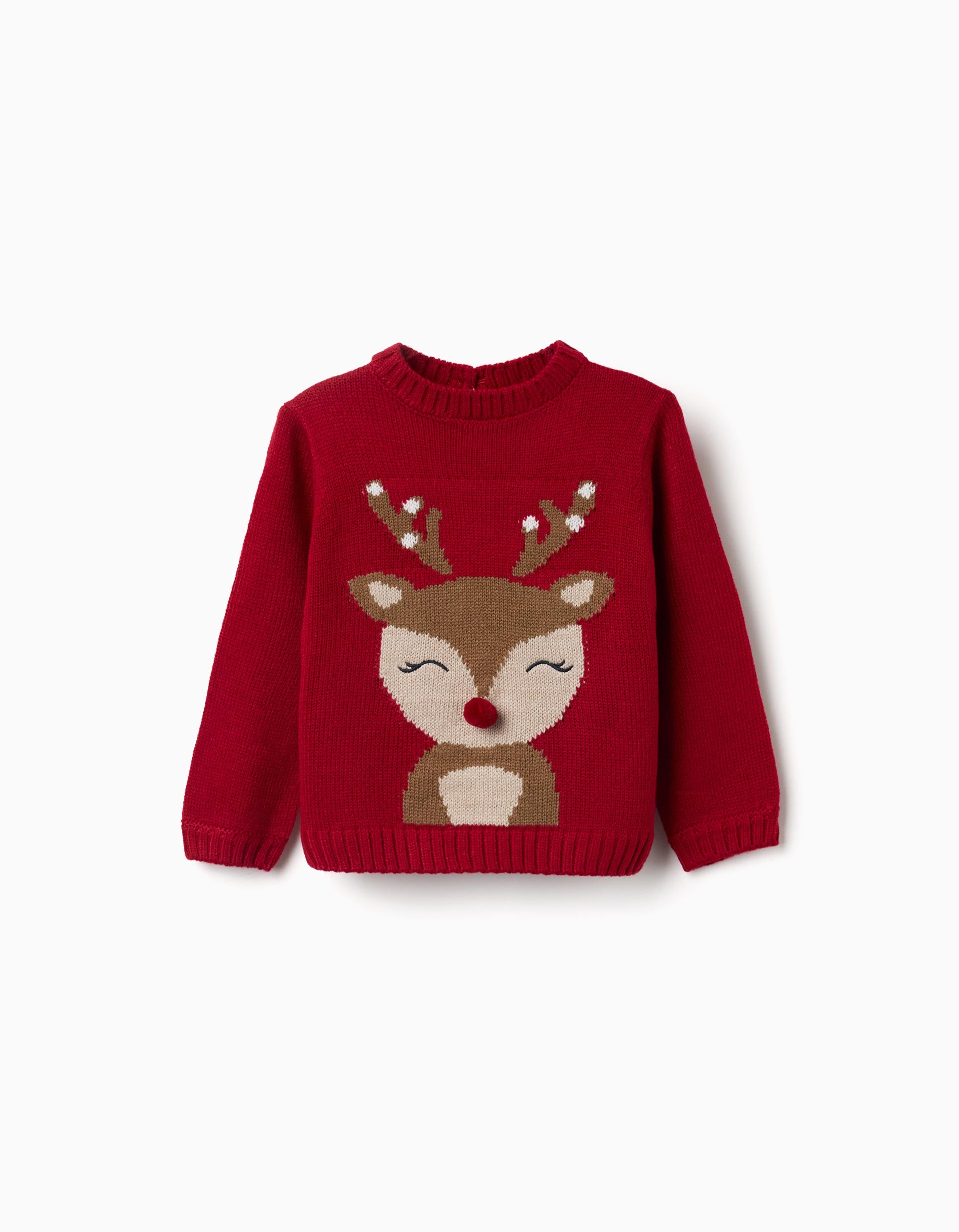 Pull en maille avec renne jacquard pour bébé fille, rouge