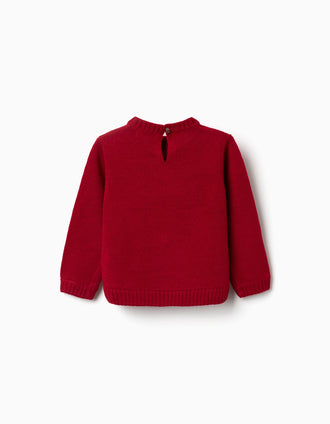 Pull en maille avec renne jacquard pour bébé fille, rouge