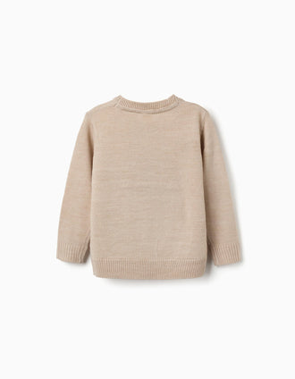 Camisola de malha com pinguim jacquard para criança, bege