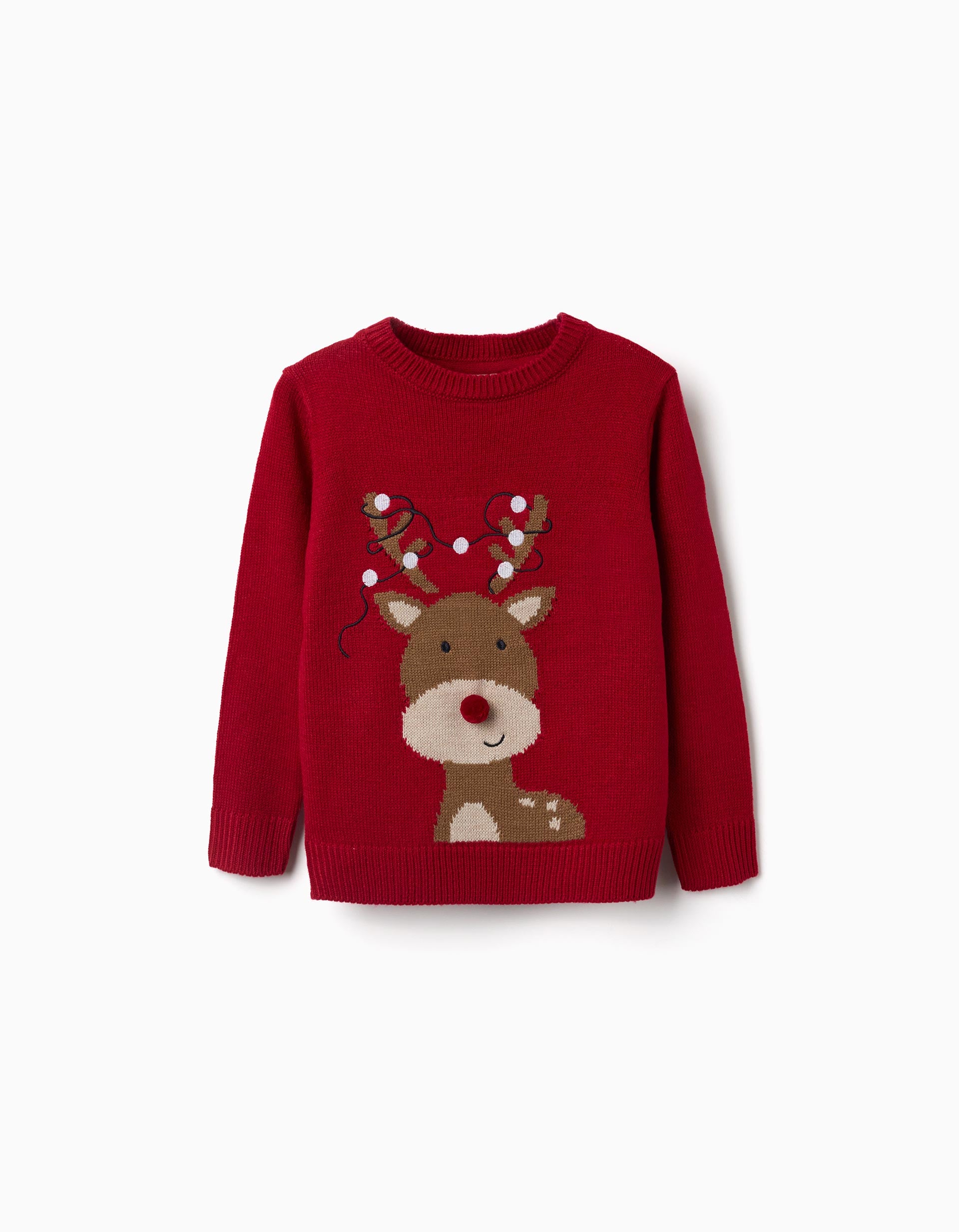 Pull en maille avec renne jacquard pour enfant, rouge