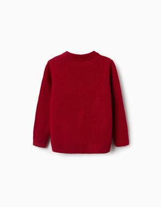 Pull en maille avec renne jacquard pour enfant, rouge