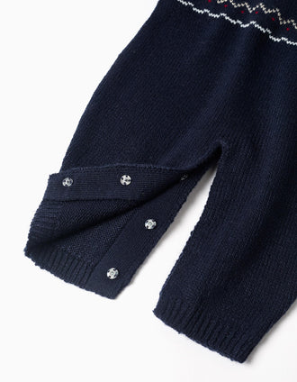 Mono de manga larga de punto con jacquard para recién nacidos, beige/azul
