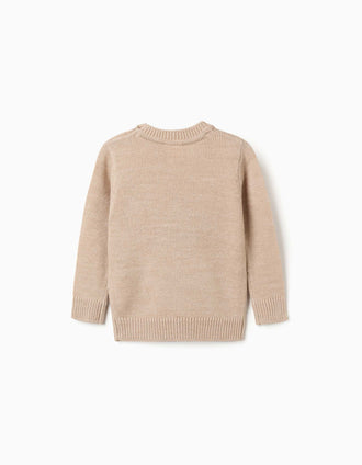 Camisola de malha com pinguim jacquard para bebé menino, bege