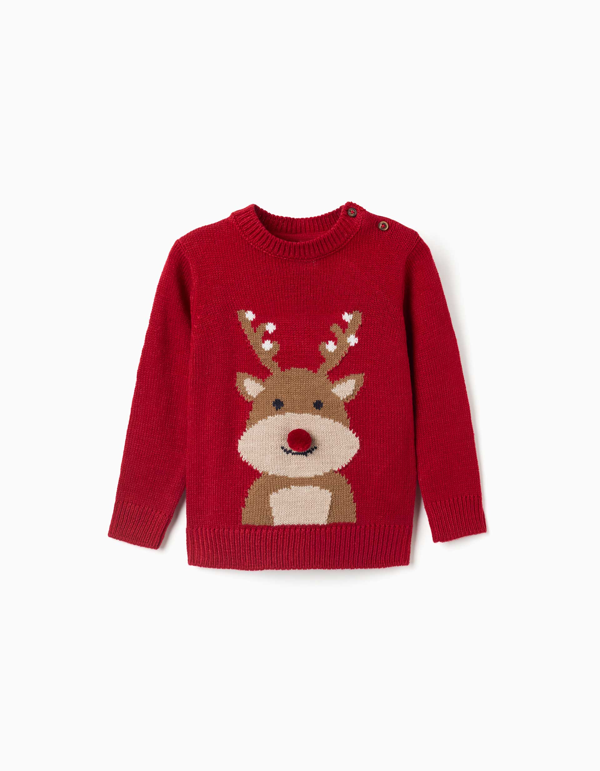 Jersey de punto con reno jacquard para bebé niño, rojo