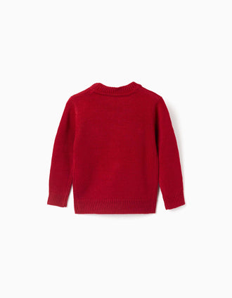 Jersey de punto con reno jacquard para bebé niño, rojo
