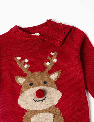 Jersey de punto con reno jacquard para bebé niño, rojo