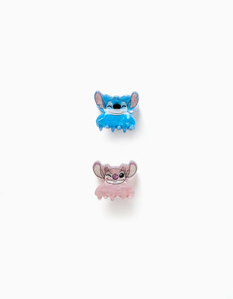 2 mini pinces à double rangée avec Stitch pour bébé et fille, bleu/rose