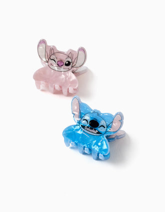 2 mini pinces à double rangée avec Stitch pour bébé et fille, bleu/rose