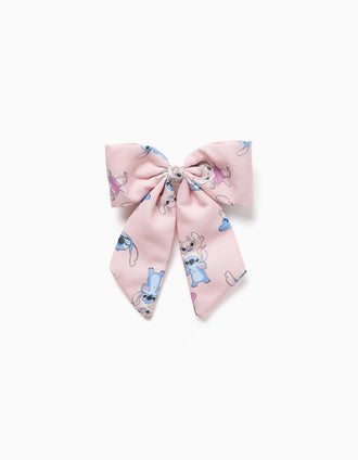 Barrette à cheveux avec nœud et imprimé Stitch pour bébé et fille, rose