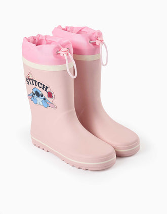 Bottes de pluie à imprimé Stitch et fermeture à cordon pour fille, rose