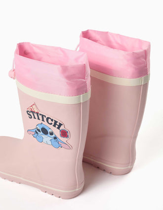 Bottes de pluie à imprimé Stitch et fermeture à cordon pour fille, rose