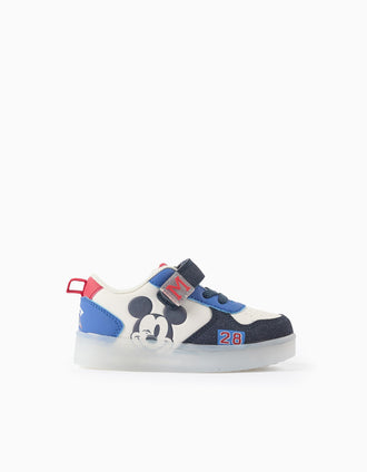 Light-up trainers with Mickey print for baby boys, blue/white/red