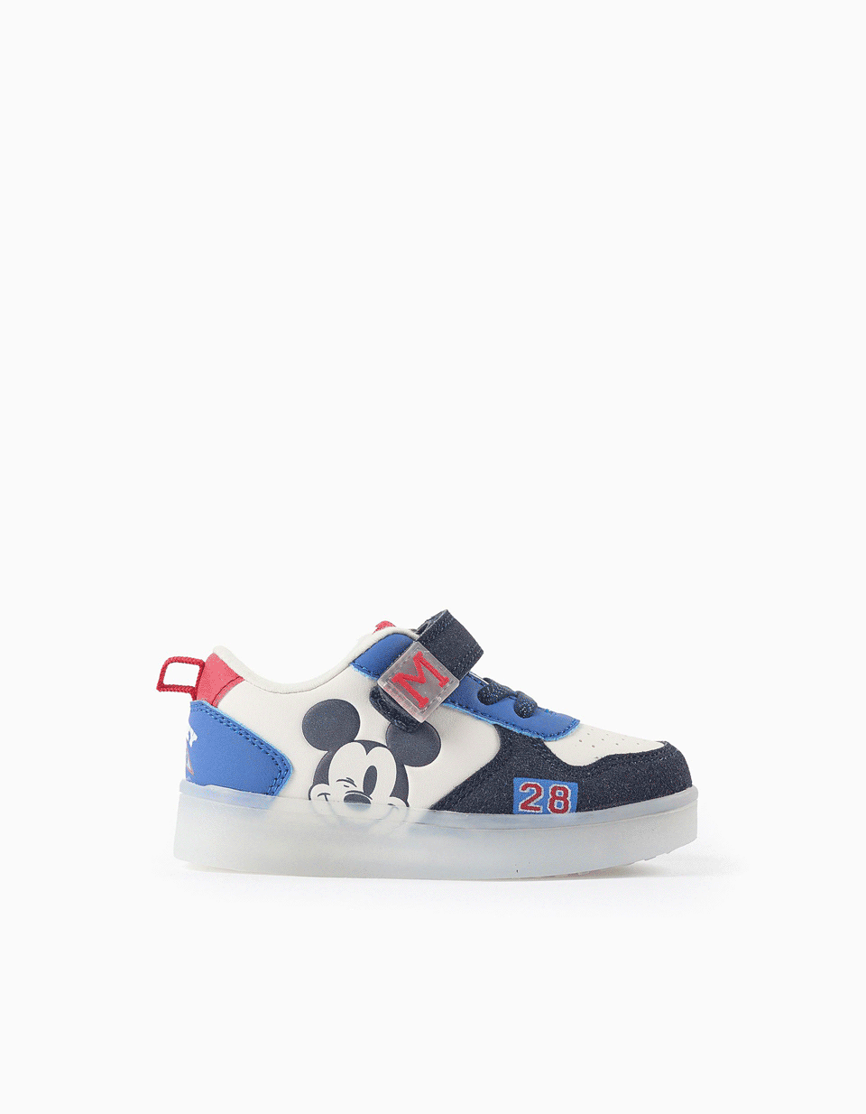 Light-up trainers with Mickey print for baby boys, blue/white/red