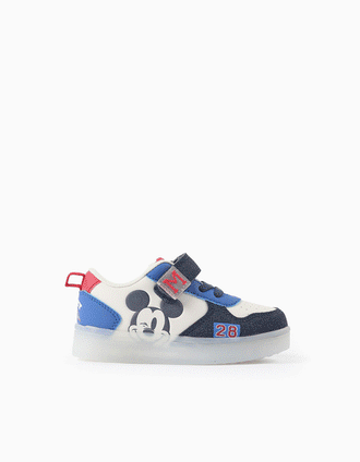 Light-up trainers with Mickey print for baby boys, blue/white/red