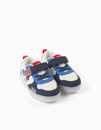 Light-up trainers with Mickey print for baby boys, blue/white/red