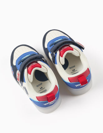 Light-up trainers with Mickey print for baby boys, blue/white/red