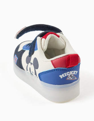 Light-up trainers with Mickey print for baby boys, blue/white/red