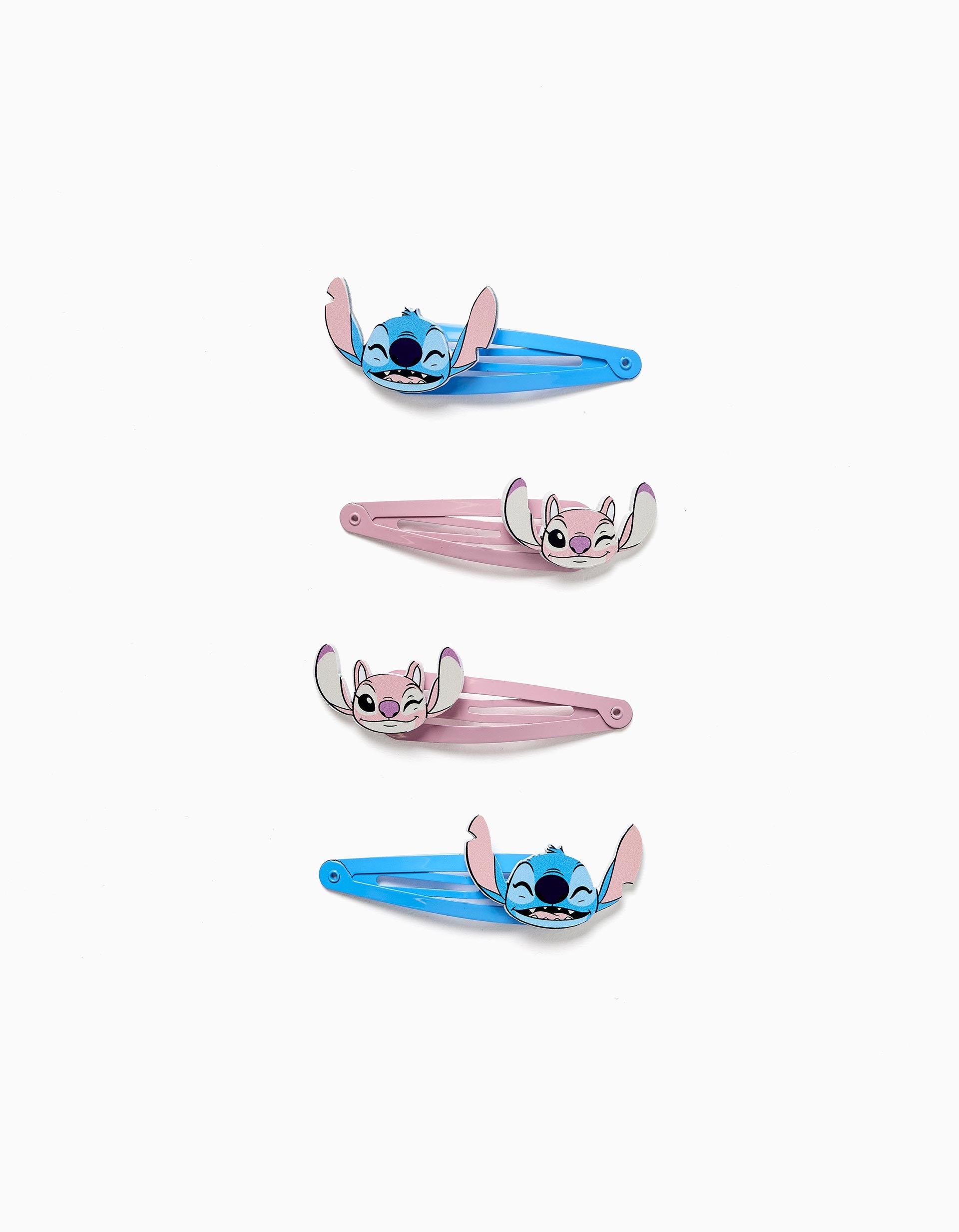 Lot de 4 pinces à cheveux Stitch et Angel pour bébé et fille, bleu/rose