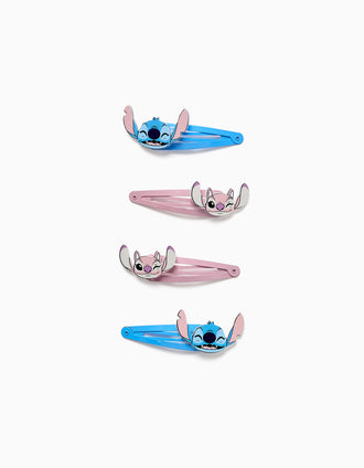 Lot de 4 pinces à cheveux Stitch et Angel pour bébé et fille, bleu/rose