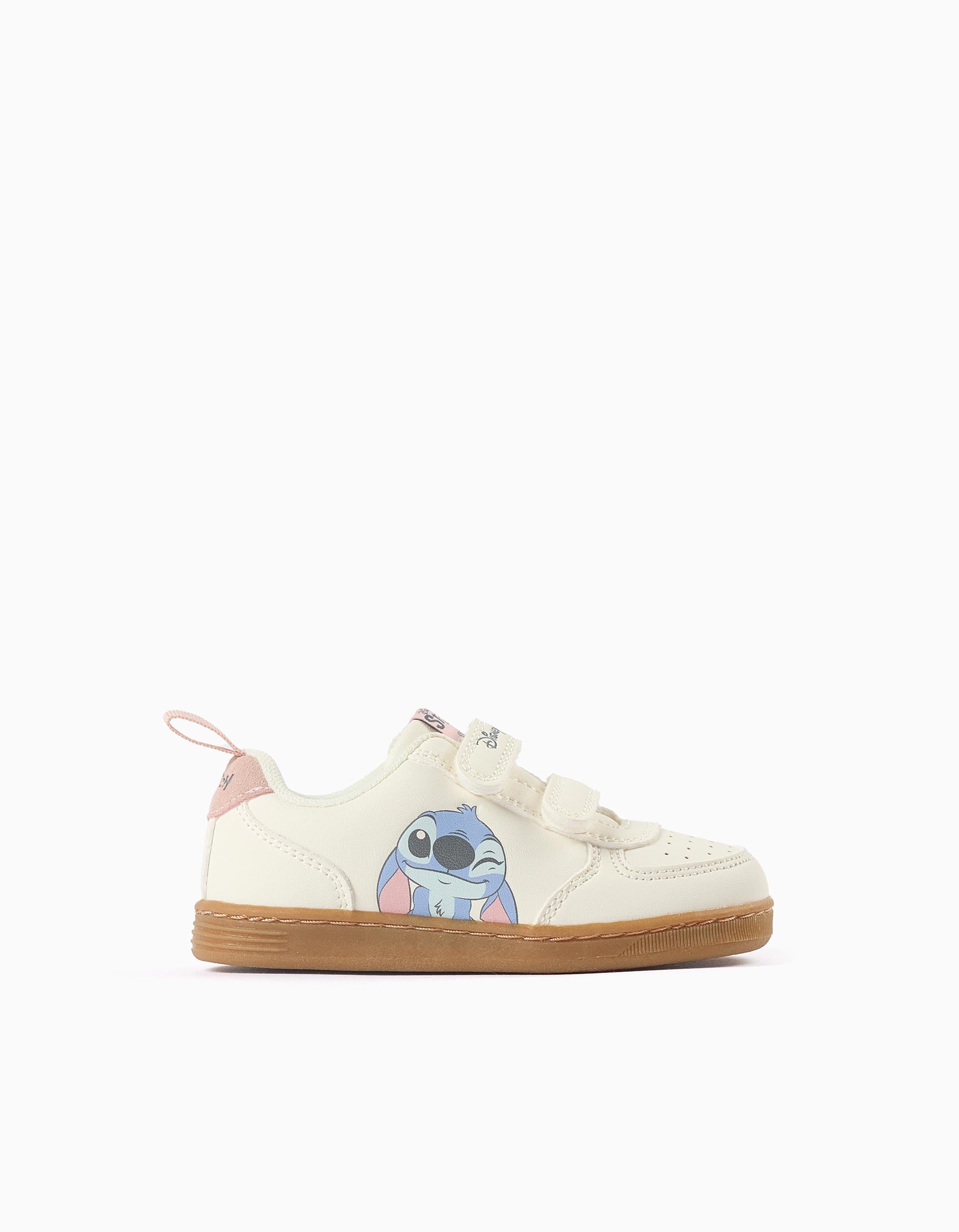 Baskets à imprimé Stitch et brides à scratch pour bébé fille, beige clair