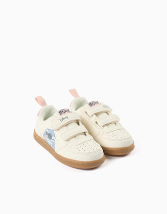 Baskets à imprimé Stitch et brides à scratch pour bébé fille, beige clair