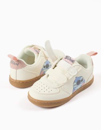 Baskets à imprimé Stitch et brides à scratch pour bébé fille, beige clair