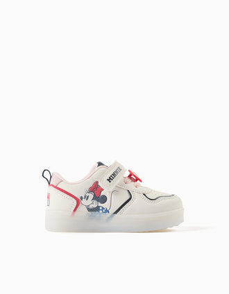 Light-up trainers with Minnie print for baby girls, light beige