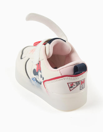 Light-up trainers with Minnie print for baby girls, light beige