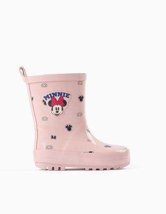 Rubber wellies with Minnie prints for baby girls, light pink