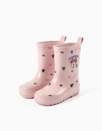Rubber wellies with Minnie prints for baby girls, light pink