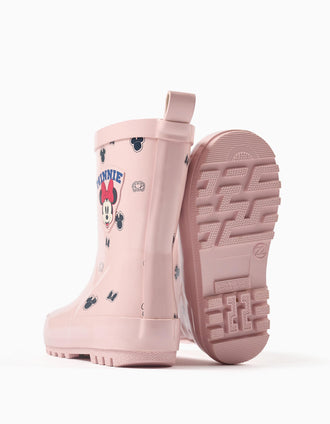 Rubber wellies with Minnie prints for baby girls, light pink