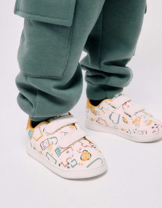 Zapatillas bajas con tira autoadherente para bebé niño, blanco/amarillo