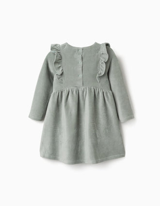 Robe en velours côtelé à manches longues à volants pour bébé fille, vert
