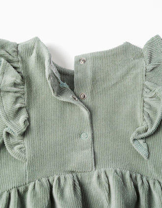 Robe en velours côtelé à manches longues à volants pour bébé fille, vert