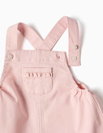 Body de algodão + saia de peito de sarja para recém-nascida, branco/rosa