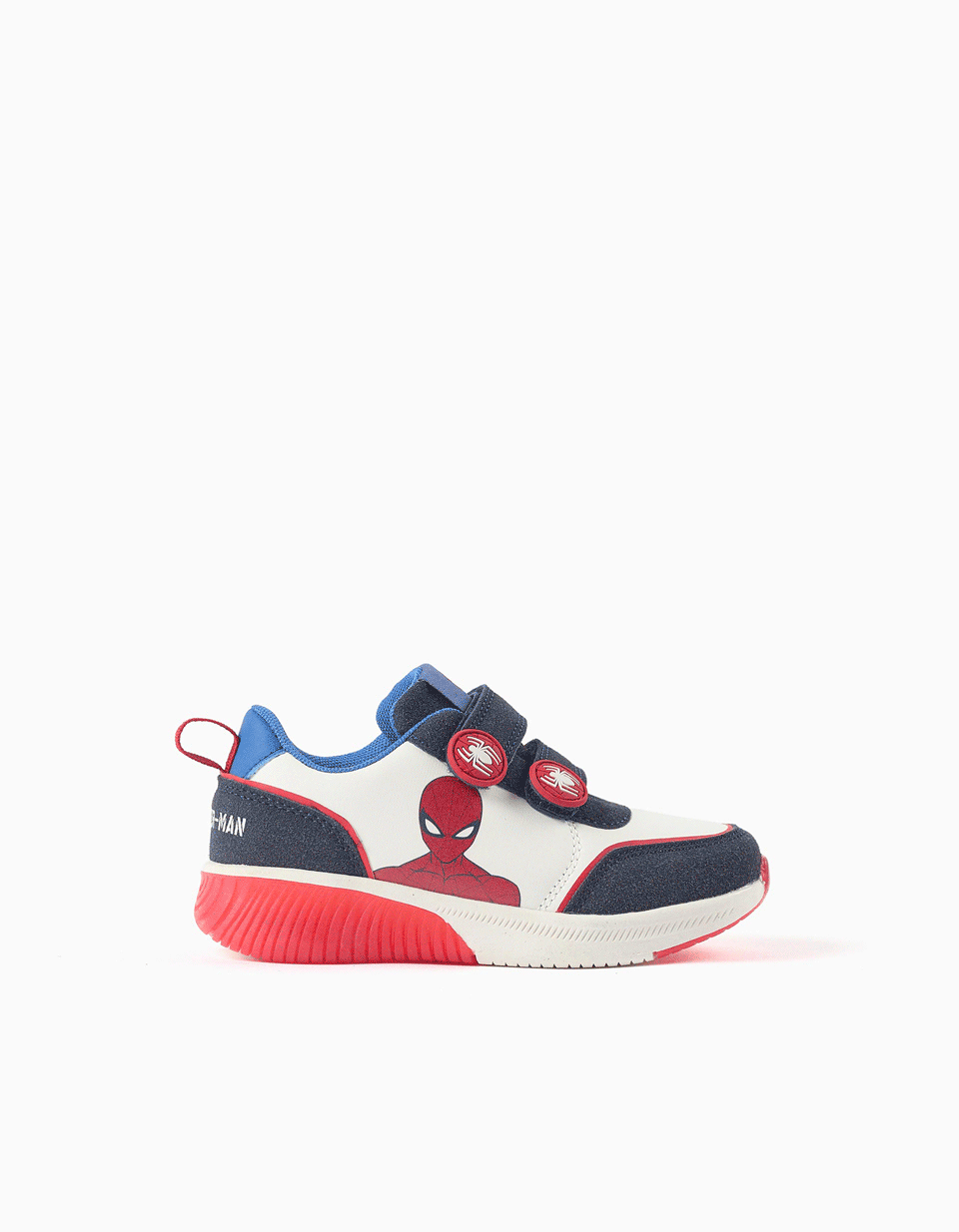 Light-up trainers with Spider-Man print for boys, white/blue/red