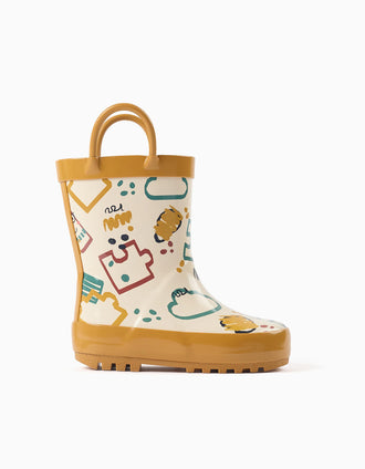 Galochas com alças e estampado para bebé menino, bege-claro/amarelo